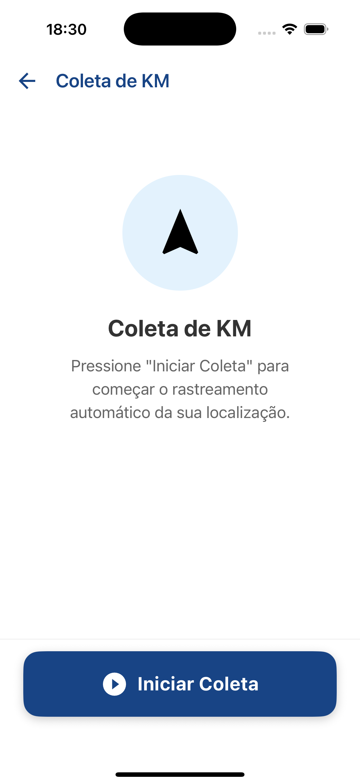 Tela Inicial - Coleta de KM