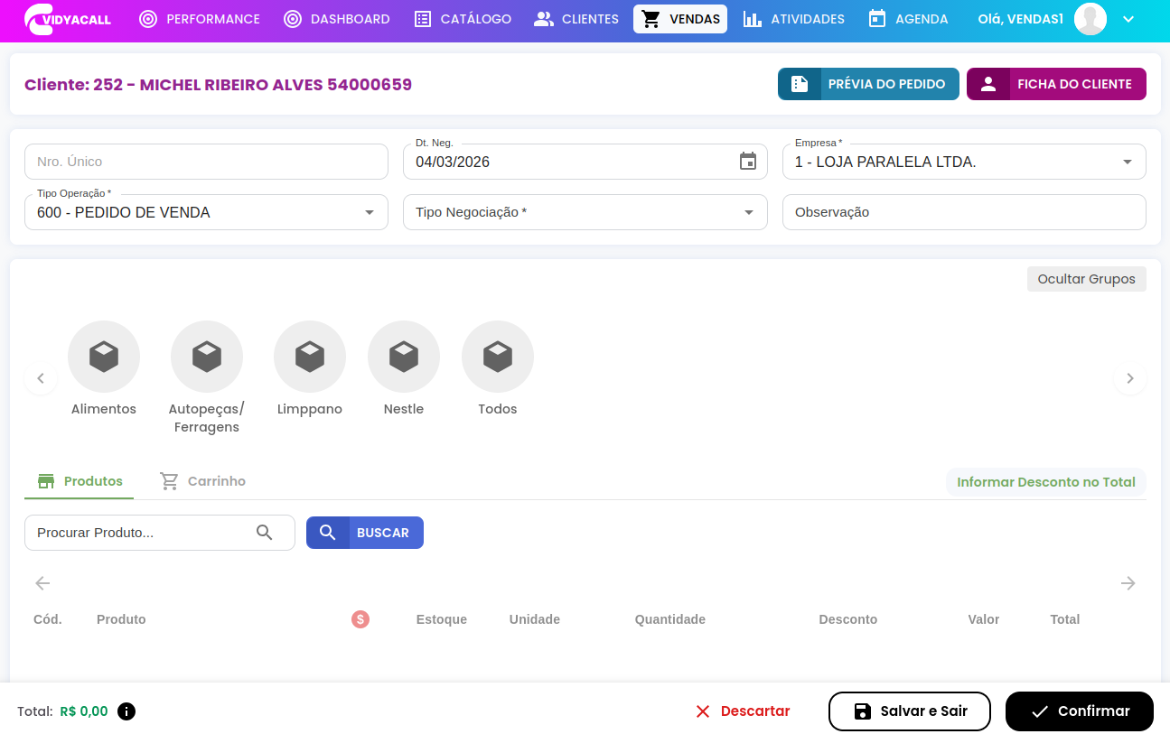 Exemplo do Carousel de Grupos de Produtos